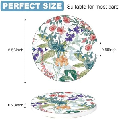 Ceramic Car Cup Holder Coasters Set of 2, 2.56 in Trumpet Flower - Image 2