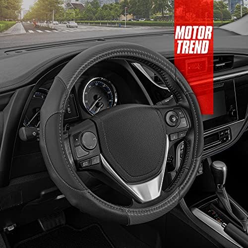 Motor Trend GripDrive Gray Carbon Fiber Steering Wheel Cover, Standard 15 inch by MotorTrend