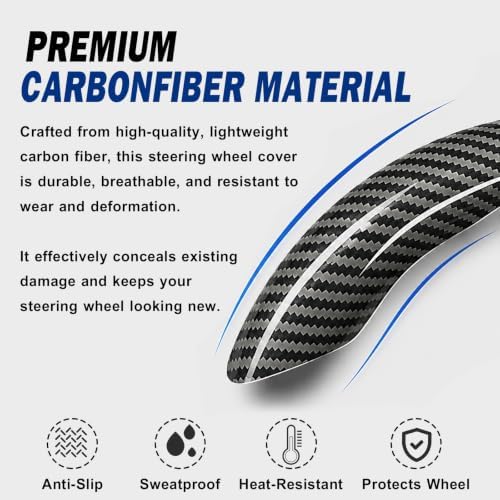 3pcs Universal Carbon Fiber Steering Wheel Cover, Anti-Slip & Segmented Design - Image 4