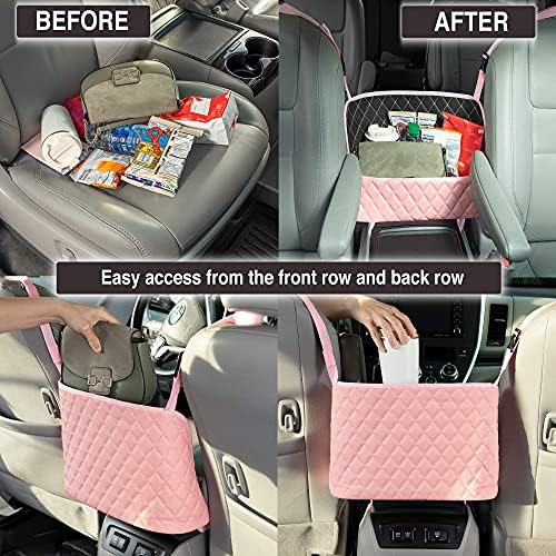 Pink Handbag Holder for Car, Durable Pu Leather Car Organizer Back Seat Net Bag - Image 3