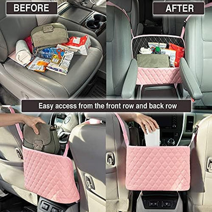 Pink Handbag Holder for Car, Durable Pu Leather Car Organizer Back Seat Net Bag - Image 3