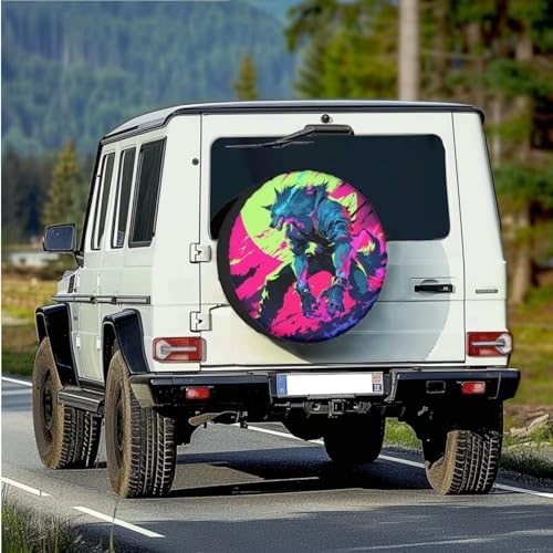 14" Spare Tire Cover PU Leather, Werewolf Spare Wheel Waterproof Protectors - Image 2