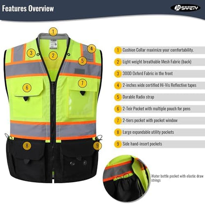 JKSafety Hi-Vis Unisex Surveyor Safety Vest Heavy Duty PPE Inner Pockets - Image 6