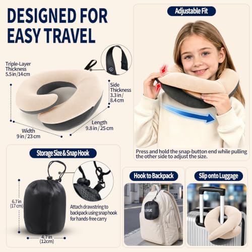 BUYUE Kids Travel Pillows for Airplane, Memory Foam 360° Head Support Sleeping - Image 5