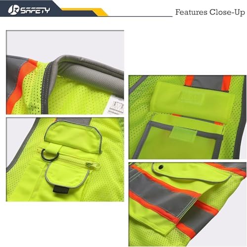 JKSafety Hi Vis Safety Vest for Men Women Cushioned Collar JK101 Yellow S - Image 2