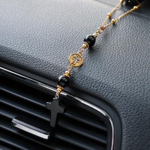 Black Obsidian Cross Car Hanging Ornament - Image 4