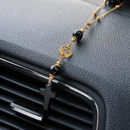 Black Obsidian Cross Car Hanging Ornament - Image 4