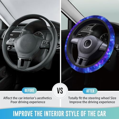 Elastic Steering Wheel Cover, 15 Inch Absorbing Sweat Purple Galaxy - Image 3