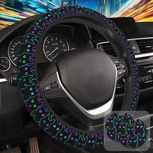 Neon Light Cat Steering Wheel Cover by Unknown