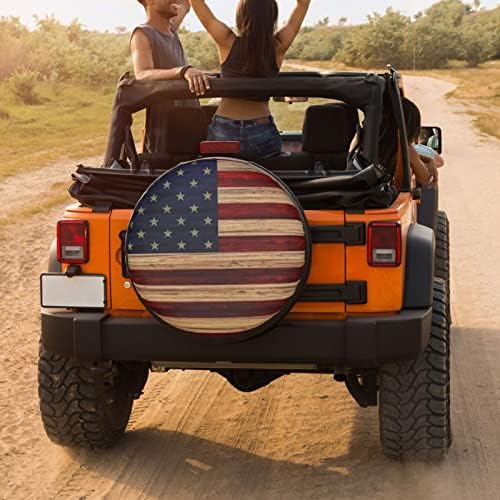 American Flag Reclaimed Wood Spare Tire Cover Dust-Proof Wheel Tire Cover Fit - Image 4