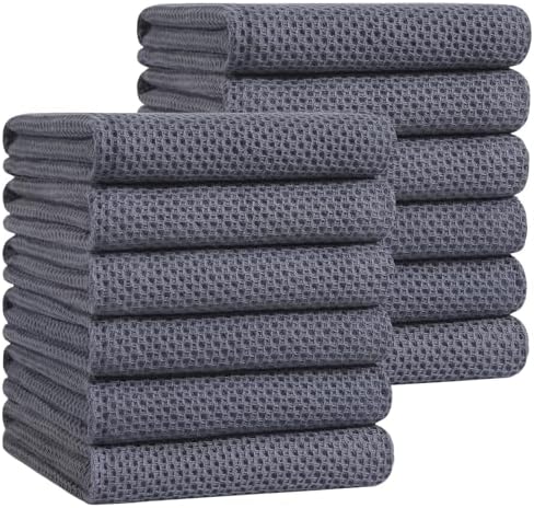 Homaxy 100% Cotton Oversized Waffle Weave Kitchen Towels 12-Pack, Dark Grey by Homaxy