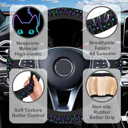 Neon Light Cat Steering Wheel Cover - Image 3