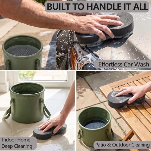 3-Piece Swirl-Free Car Wash Kit Dirt Trap Insert Collapsible Bucket Sponge - Image 7