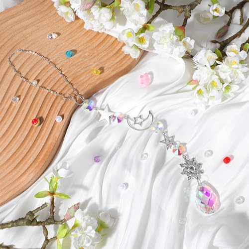 Moon and Star Rear View Mirror Charm, Crystal Boho Car Hanging Decor Cute - Image 5