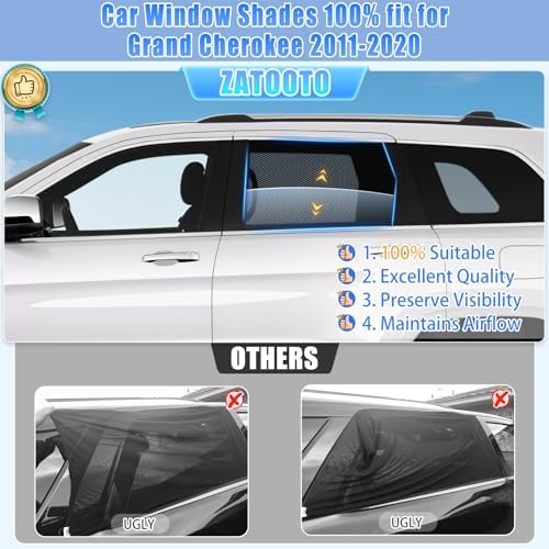 ZATOOTO Side Window Sunshades for Cherokee 2011-2020, Visible & UV‑Block - Image 2