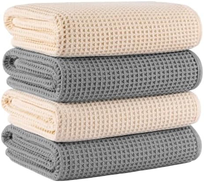 Microfiber Waffle Bath Towels, 4 Pieces, Fast Drying, Lint Free 430 GSM by Unknown