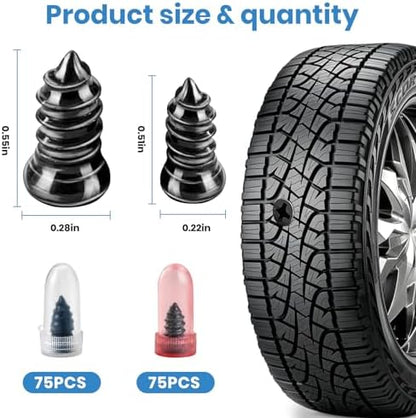 150 PCS Tire Repair Rubber Nail, 2 Size Vacuum Tire Plugs Kit - Image 2