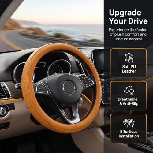 Zpana 14.5-15" Car Steering Wheel Cover, Breathable Soft Leather - Image 4