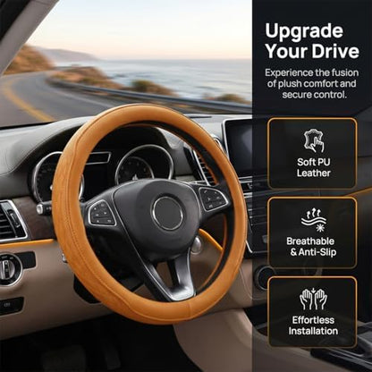 Zpana 14.5-15" Car Steering Wheel Cover, Breathable Soft Leather - Image 4