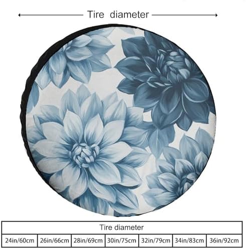 Blue and Grey Dahlia Flower Camper Spare Tire Cover Vintage Floral Seasonal - Image 2