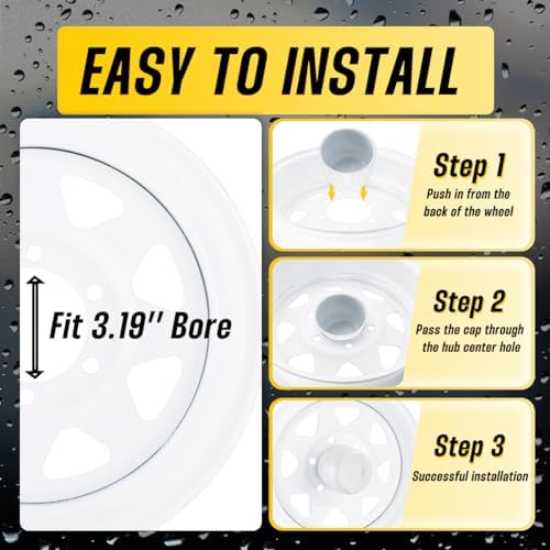 4Pcs 3.19" Stainless Trailer Wheel Center Caps, 3.62" H White - Image 5