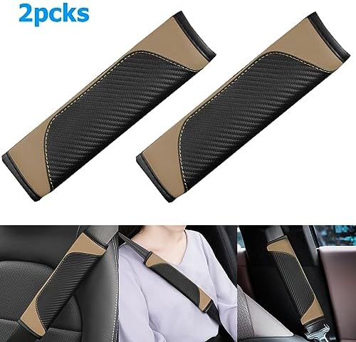 AUCELI 2PCS Carbon Fiber Car Seat Belt Cover, Breathable Leather - Image 3