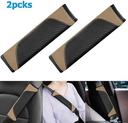 AUCELI 2PCS Carbon Fiber Car Seat Belt Cover, Breathable Leather - Image 3