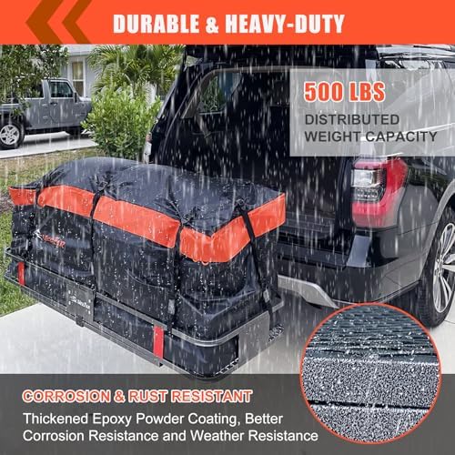 Hitch Mount Cargo Carrier Rack Basket 60"*20"*6"+Waterproof Bag 16 Cu.Ft. - Image 6