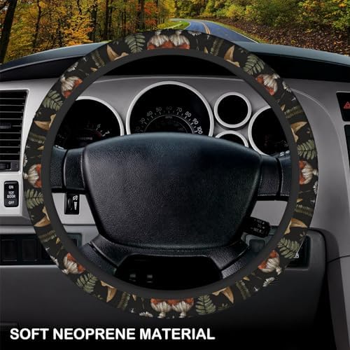 KARREAL Vintage Mushroom Dragonfly Flower Steering Wheel Cover - Image 3