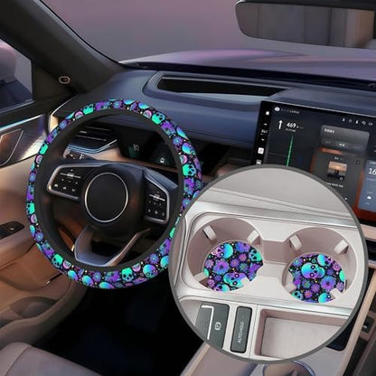 Neon Skull and Flower Steering Wheel Cover - Image 5
