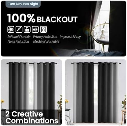 SimpleHome 100% Blackout Ombre Bedroom Curtains Black and Greyish White - Image 3