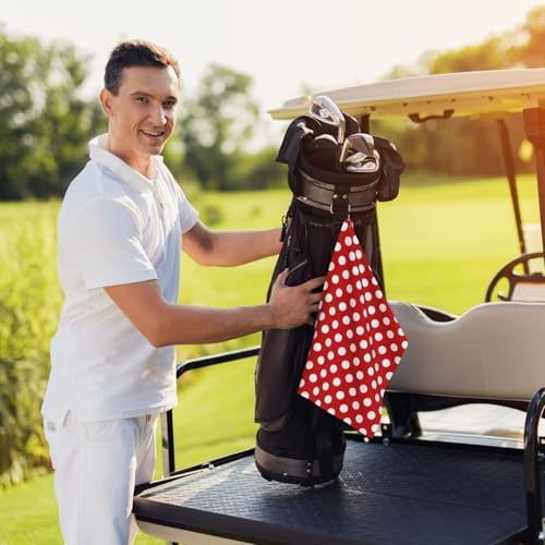 White Polka Dot Bright Red Print Golf Towel 16 x 24 inches, Microfiber Golf - Image 6