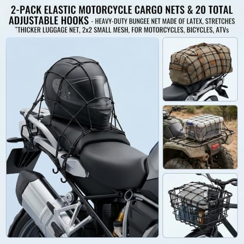 Hitro 2 Pack Small Motorcycle Cargo Net 15"x15" Bungee Net - Image 5