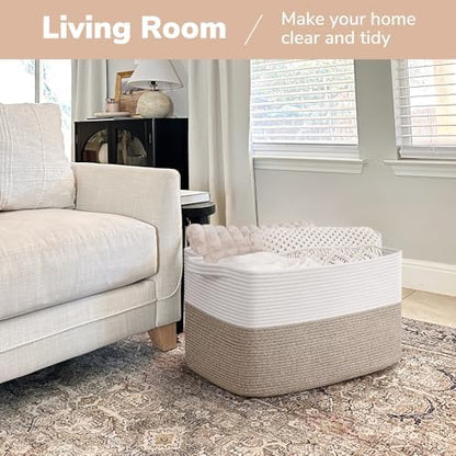 Goodpick 75L Extra Large Woven Blanket Basket, Light Brown - Image 2