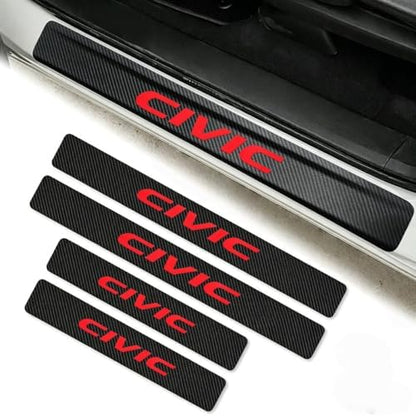 4PCS Carbon Fiber Style Leather Door Sill Protector Scuff Plate Cover Guard - Image 3