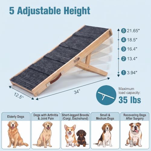 Foldable Dog Ramp, 5 Level Adjustable Wooden Dog Ramps - Image 2