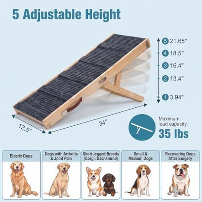 Foldable Dog Ramp, 5 Level Adjustable Wooden Dog Ramps - Image 2