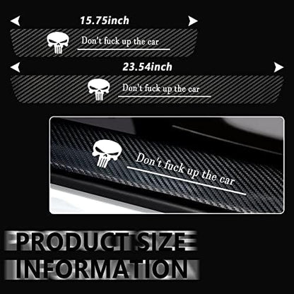 4PCS Carbon Fiber Car Door Sill Protector, Skull Design, Anti-Scratch and - Image 2