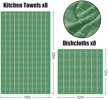 Homaxy Microfiber Kitchen Towels and Dishcloths Sets, 12 Pack, Grass Green - Image 6
