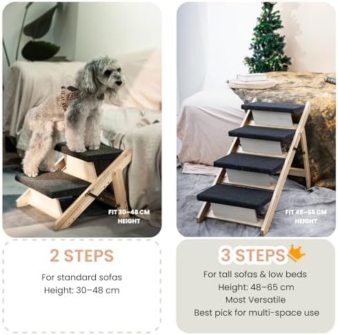 MEWANG Wood Pet Stairs, 4-Step Dog Stairs - Image 6
