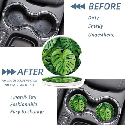 Cup Holder for Car, Tropical Leaf Pattern Ceramic Coasters Non-Slip Cup Holder - Image 4