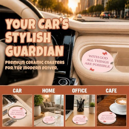 Pink Bow Christian Bible Car Coasters, Scripture Faith Cup Holders - Image 4