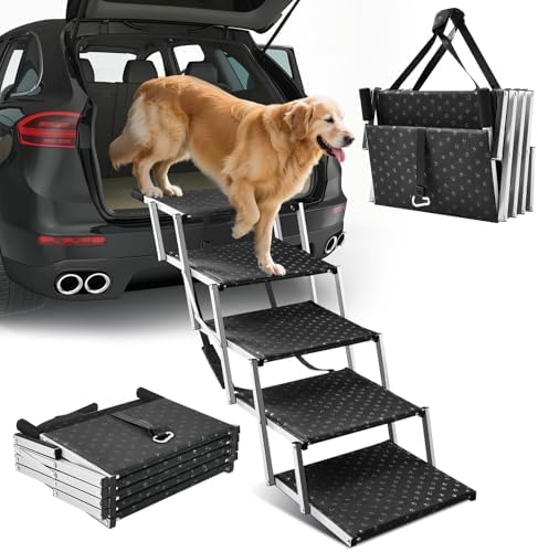 Sakerplus Dog Stairs for Large Dogs, 17.7” Wide Dog Ramps for Car 5 Steps by SakerPlus