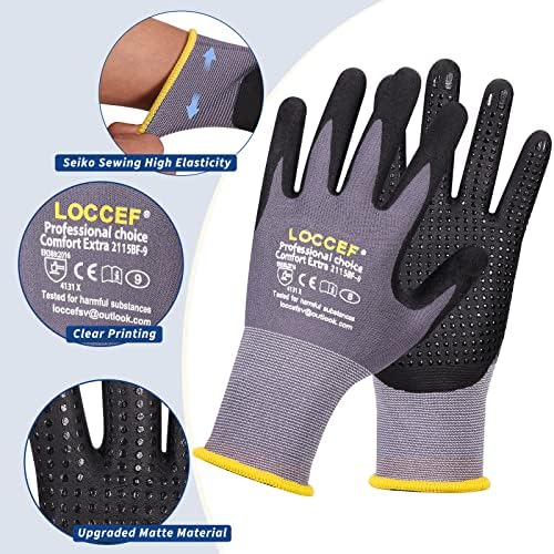 LOCCEF Work Gloves MicroFoam Nitrile Coated-6 Pairs, Endurance Seamless Knit - Image 3
