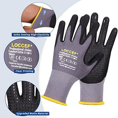 LOCCEF Work Gloves MicroFoam Nitrile Coated-6 Pairs, Endurance Seamless Knit - Image 3
