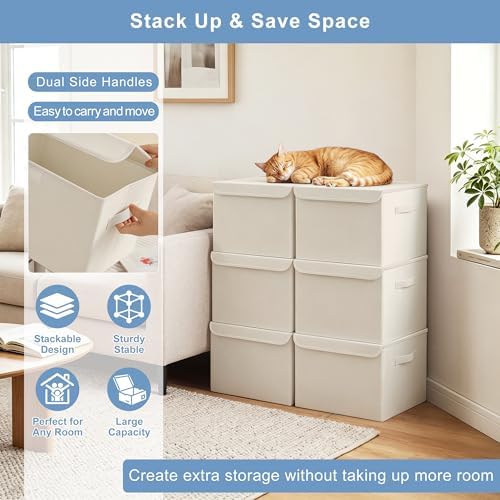 Bagnizer Large 22 Quart Linen Fabric Foldable Storage Bin Cube Organizer Basket - Image 5