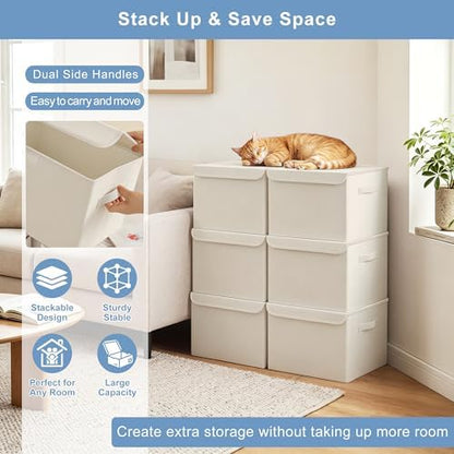 Bagnizer Large 22 Quart Linen Fabric Foldable Storage Bin Cube Organizer Basket - Image 5