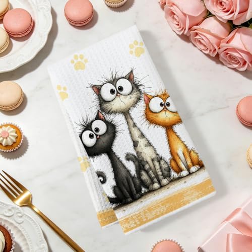 2 Pcs Funny Cat Kitchen Towels, Cat Theme Soft Absorbent Hand Tea Towels 05 - Image 2