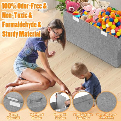 Large Toy Storage Box with Lid & Dividers, Collapsible Kids Toy Chest - Image 4