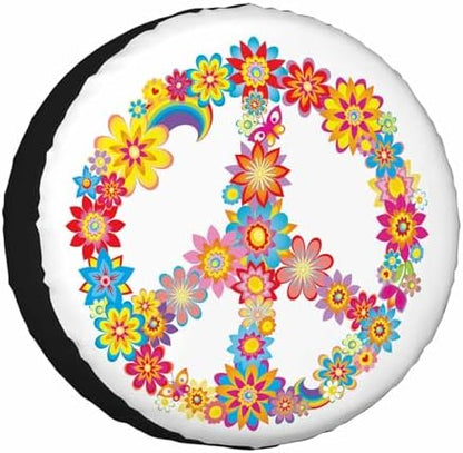 Hippy Style Spare Tire Cover Peace Flower Symbol Polyester Universal Wheel Tire by NOMEDOGYIM